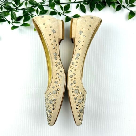 EMY MACK ivory studded suede ballet flats pointed toe 7.5 - Picture 4 of 12